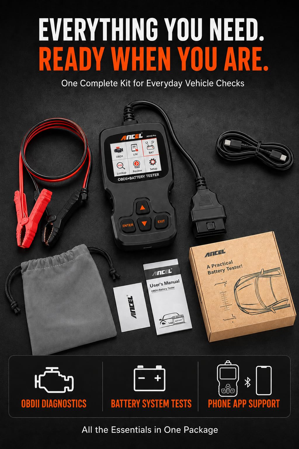 Bluetooth OBD2 Scanner and Battery Tester